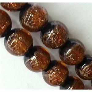 lampwork glass beads, round, gold, 12mm dia [LWBCH170]