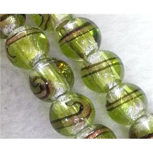 lampwork bead within silver foil and stripe, round, 12mm dia [LWBCH191]