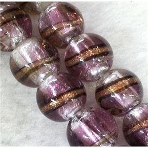 lampwork bead within silver foil and stripe, round, 12mm dia [LWBCH193]
