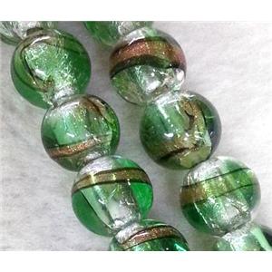 lampwork bead within silver foil and stripe, round, 12mm dia [LWBCH194]