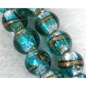 lampwork bead within silver foil and stripe, round, 12mm dia [LWBCH195]
