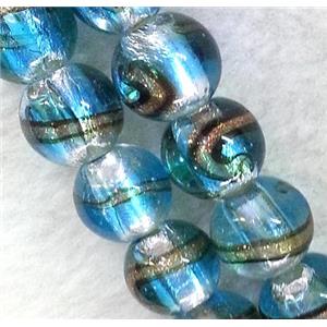 lampwork bead within silver foil and stripe, round, 12mm dia [LWBCH196]