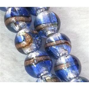 lampwork bead within silver foil and stripe, round, 12mm dia [LWBCH197]