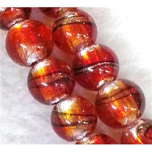 lampwork bead within silver foil and stripe, round, 12mm dia [LWBCH198]