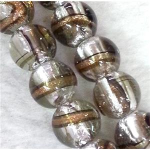 lampwork bead within silver foil and stripe, round, 12mm dia [LWBCH199]