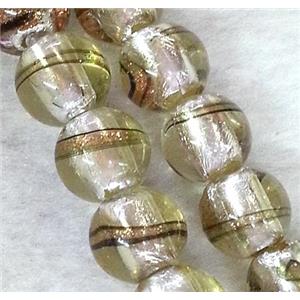 lampwork bead within silver foil and stripe, round, 12mm dia [LWBCH200]