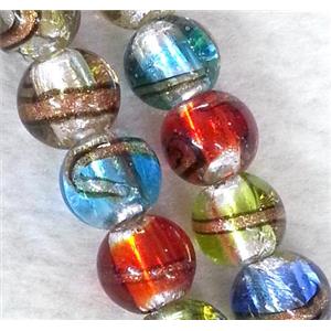 lampwork bead within silver foil and stripe, round, 12mm dia [LWBCH201]