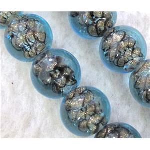 lampwork bead within silver goldsand and stripe, round, 12mm dia [LWBCH203]
