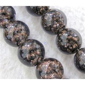 lampwork bead within silver goldsand and stripe, round, 12mm dia [LWBCH204]