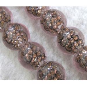 lampwork bead within silver goldsand and stripe, round, 12mm dia [LWBCH205]