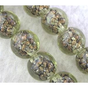 lampwork bead within silver goldsand and stripe, round, 12mm dia [LWBCH207]