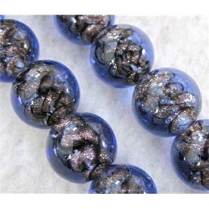 lampwork bead within silver goldsand and stripe, round, 12mm dia [LWBCH208]