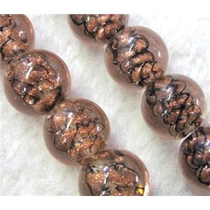 lampwork bead within silver goldsand and stripe, round, 12mm dia [LWBCH209]
