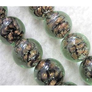 lampwork bead within silver goldsand and stripe, round, 12mm dia [LWBCH210]