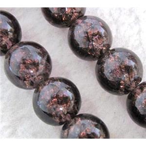 lampwork bead within silver goldsand and stripe, round, 12mm dia [LWBCH211]