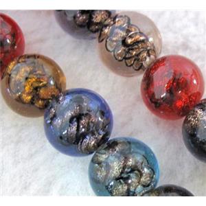 lampwork bead within silver goldsand and stripe, round, 12mm dia [LWBCH212]