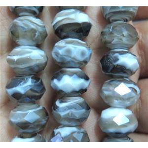 lampwork bead, faceted rondelle, grey, approx 12mm dia [LWBCH217]