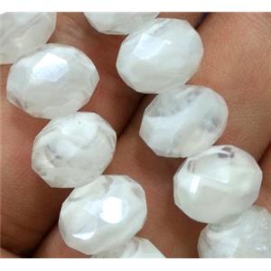 lampwork beads, faceted rondelle, white, approx 12mm dia [LWBCH218]