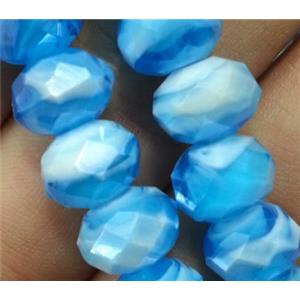 lampwork bead, faceted rondelle, aqua, approx 12mm dia [LWBCH219]
