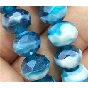 lampwork beads, faceted rondelle, peacock blue, approx 12mm dia [LWBCH220]