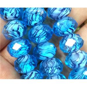 lampwork beads, faceted rondelle, aqua, approx 12mm dia [LWBCH224]
