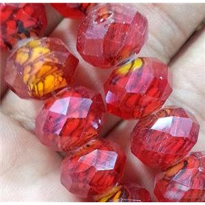 red lampwork beads, faceted rondelle, approx 12mm dia [LWBCH228]