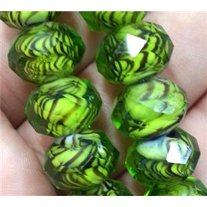 lampwork beads, faceted rondelle, green, approx 12mm dia [LWBCH229]