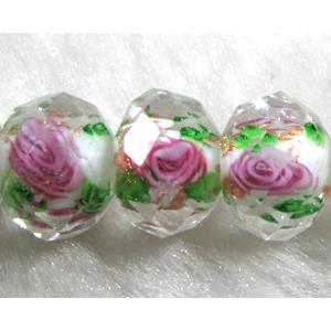 Lampwork Glass bead, faceted wheel, flower, white, 9x12mm [LWBCH39C01-12MM]