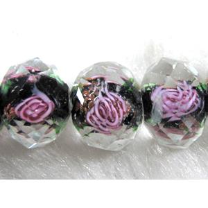 Lampwork Glass bead, faceted wheel, flower, black, 9x12mm [LWBCH39C02-12MM]