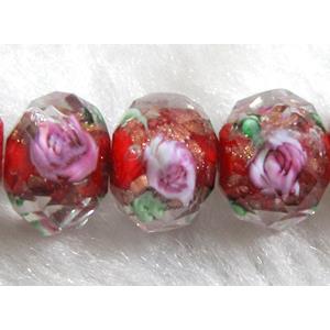 Lampwork Glass bead, faceted wheel, flower, red, 8x10mm [LWBCH39C03-10MM]