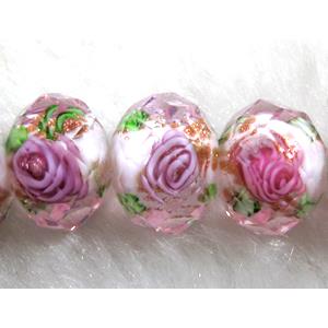 Lampwork Glass bead, faceted wheel, flower, pink, 8x10mm [LWBCH39C04-10MM]