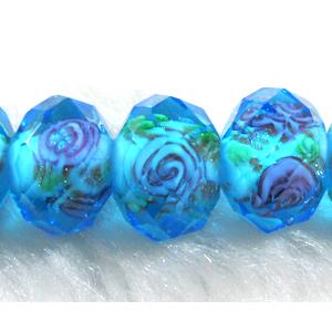 Lampwork Glass bead, faceted wheel, flower, 9x12mm [LWBCH39C05-12MM]