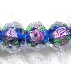 Lampwork Glass bead, faceted wheel, flower, blue, 8x10mm [LWBCH39C06-10MM]
