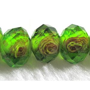 Lampwork Glass bead, faceted wheel, flower, olive, 8x10mm [LWBCH39C07-10MM]