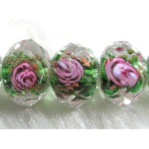 Lampwork Glass bead, faceted wheel, flower, green, 8x10mm [LWBCH39C08-10MM]