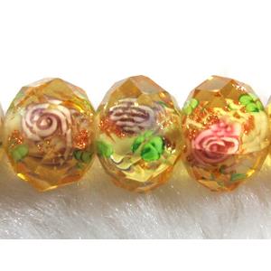 Lampwork Glass bead, faceted wheel, flower, yellow, 9x12mm [LWBCH39C09-12MM]