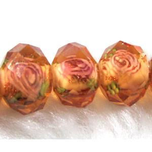Lampwork Glass bead, faceted wheel, flower, orange, 9x12mm [LWBCH39C10-12MM]