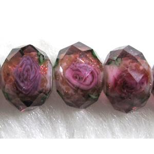 Lampwork Glass bead, faceted wheel, flower, purple, 8x10mm [LWBCH39C13-10MM]