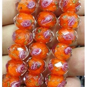 lampwork glass bead, within flower, faceted rondelle, 9x12mm [LWBCH39C15]
