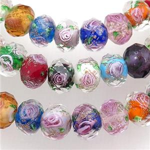 Lampwork Glass bead, faceted wheel, flower, mixed color, 8x10mm [LWBCH39MIX-10MM]