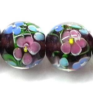 glass lampwork beads, round, flower, dark-purple, 20mm dia [LWBCH40C02-20MM]