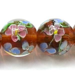 glass lampwork beads, round, flower, red, 20mm dia [LWBCH40C03-20MM]