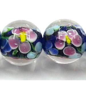 glass lampwork beads, round, flower, deep-blue, 14mm dia [LWBCH40C04-14MM]