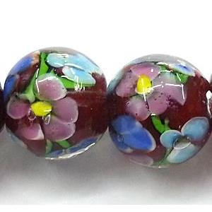 glass lampwork beads, round, flower, deep-red, 14mm dia [LWBCH40C05-14MM]