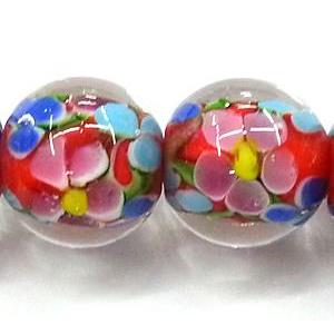 glass lampwork beads, round, flower, red, 14mm dia [LWBCH40C07-14MM]