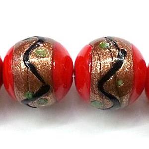 glass lampwork beads with goldsand, round, red, 14mm dia [LWBCH41C01-14MM]