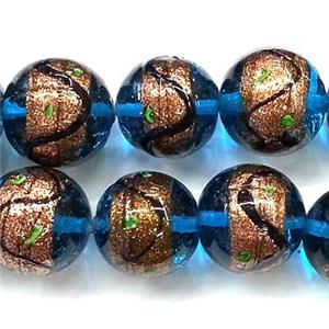 glass lampwork beads with goldsand, round, blue, 14mm dia [LWBCH41C02-14MM]