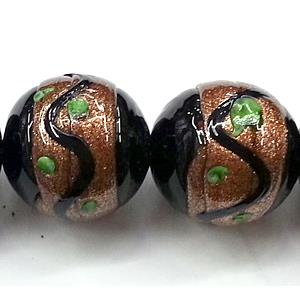 glass lampwork beads with goldsand, round, black, 20mm dia [LWBCH41C03-20MM]