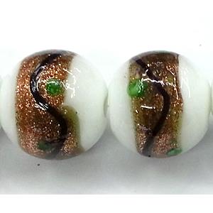 glass lampwork beads with goldsand, round, white, 12mm dia [LWBCH41C04-12MM]