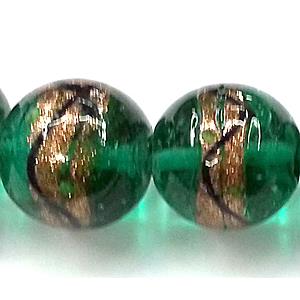 glass lampwork beads with goldsand, round, green, 16mm dia [LWBCH41C05-16MM]